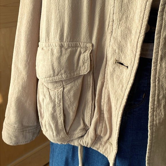 American Eagle 🦅 Beige Cotton Button Down Lightweight Bomber Jacket, Size L - Picture 2 of 16